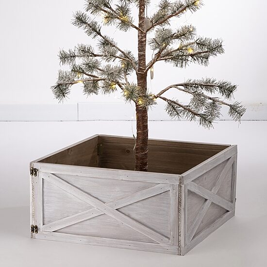 Glitzhome Washed White Wooden Christmas Tree Collar