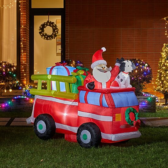Glitzhome 7' Lighted Self Inflating Christmas Outdoor Inflatable Santa in Truck