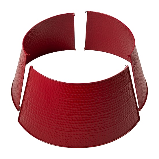Glitzhome 26" Red Hammered Metal Christmas Tree Collar