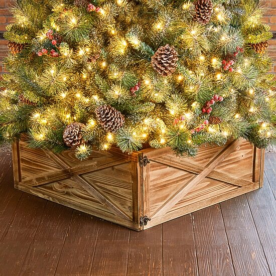 Glitzhome 26" Natural Washed Wooden Christmas Tree Collar