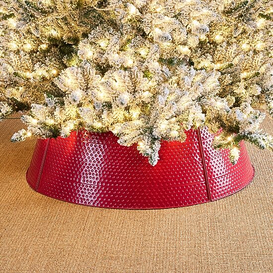 Glitzhome 40.5" Red Hammered Metal Christmas Tree Collar