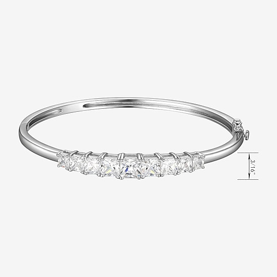 Womens Cubic Zirconia Sterling Silver Oval Bangle Bracelet