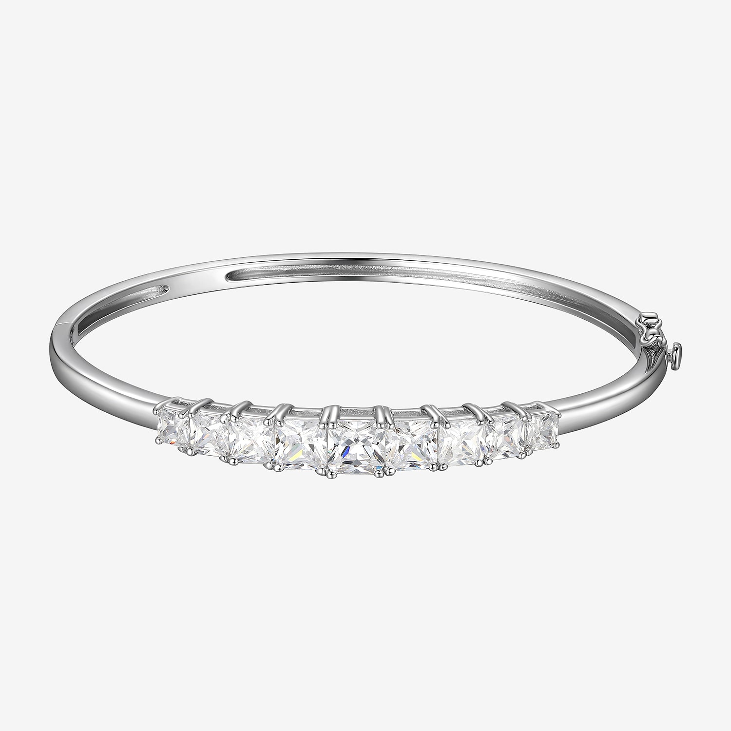 Womens Cubic Zirconia Sterling Silver Oval Bangle Bracelet