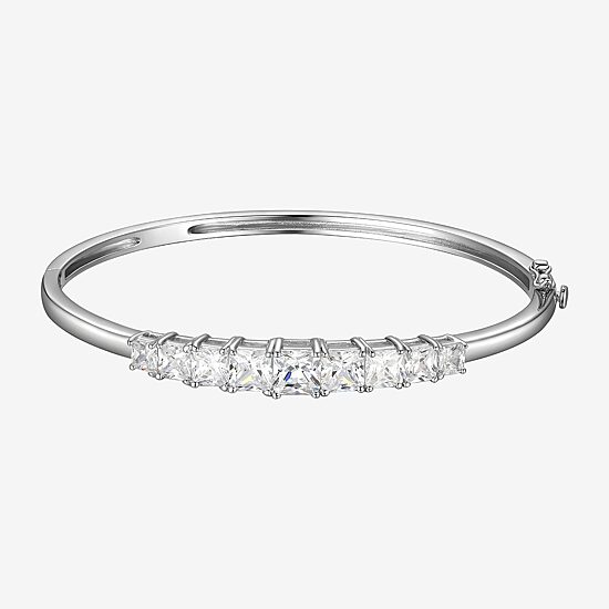 Womens Cubic Zirconia Sterling Silver Oval Bangle Bracelet