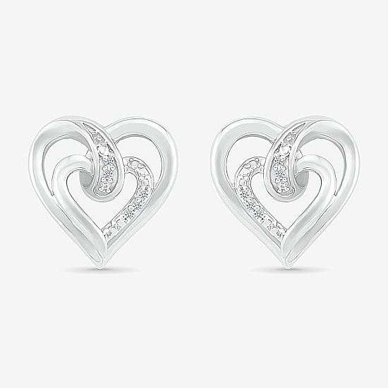 Diamond Accent Natural White Diamond Sterling Silver 12.5mm Heart Stud Earrings