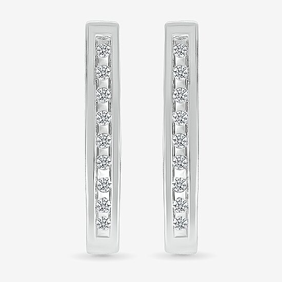 Womens 1/10 CT. T.W. Natural White Diamond Sterling Silver 17.2mm Hoop Earrings