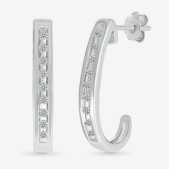 Womens 1/10 CT. T.W. Natural White Diamond Sterling Silver 17.2mm Hoop Earrings