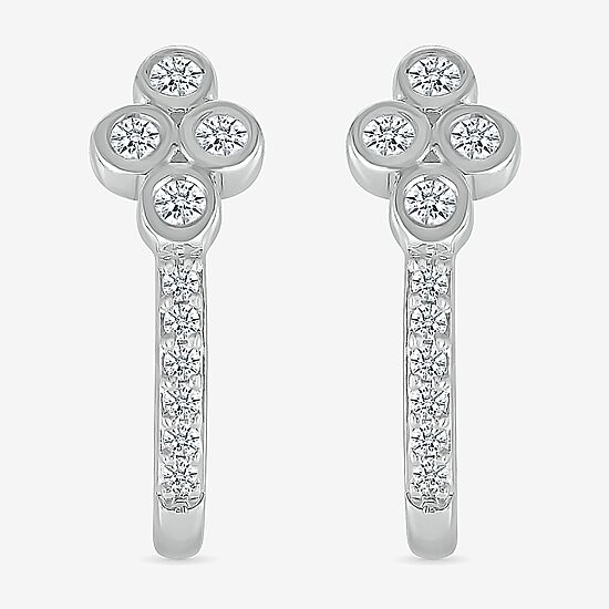Womens 1/8 CT. T.W. Natural White Diamond Sterling Silver 15.6mm Hoop Earrings