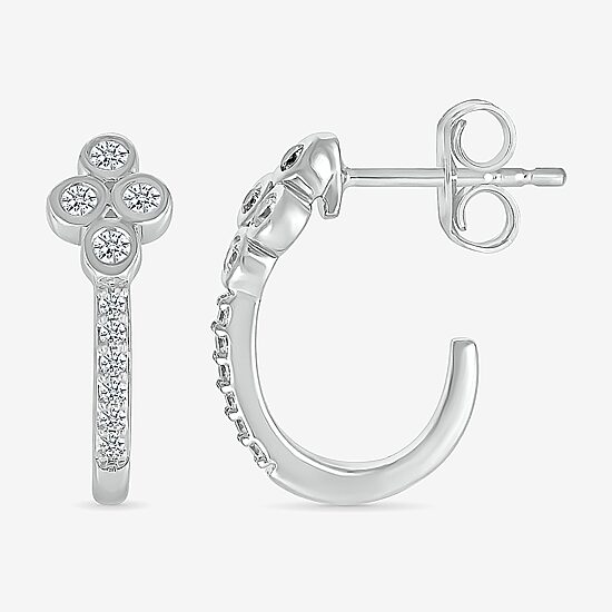 Womens 1/8 CT. T.W. Natural White Diamond Sterling Silver 15.6mm Hoop Earrings