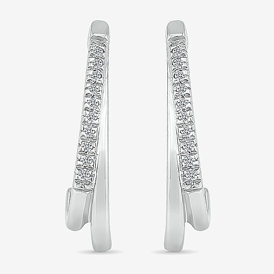 Womens Diamond Accent Natural White Diamond Sterling Silver 16mm Hoop Earrings