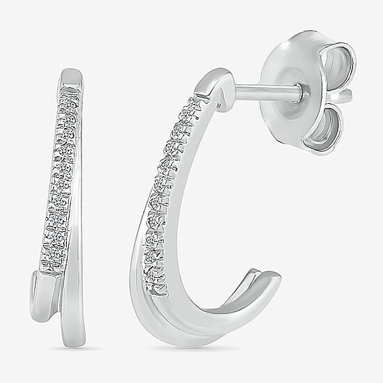 Womens Diamond Accent Natural White Diamond Sterling Silver 16mm Hoop Earrings