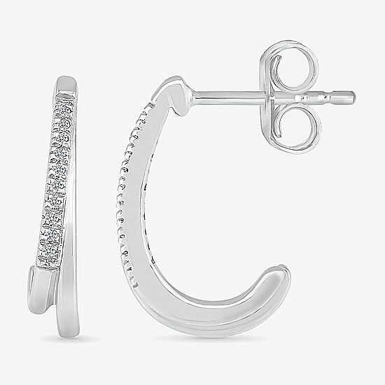 Womens Diamond Accent Natural White Diamond Sterling Silver 16mm Hoop Earrings