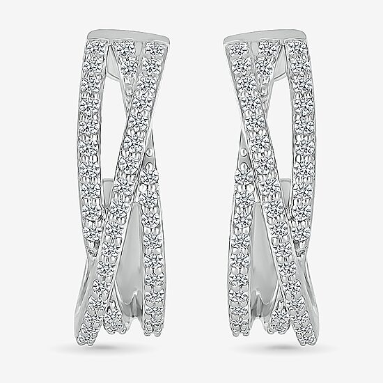 Womens 1/2 CT. T.W. Natural White Diamond Sterling Silver 18mm Hoop Earrings