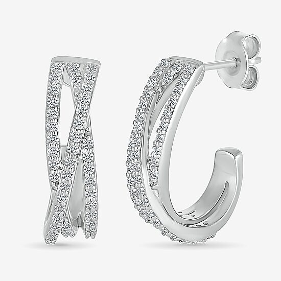 Womens 1/2 CT. T.W. Natural White Diamond Sterling Silver 18mm Hoop Earrings