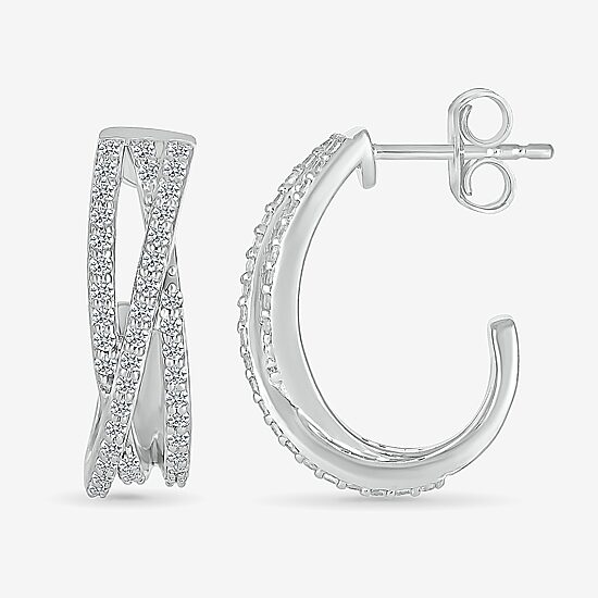 Womens 1/2 CT. T.W. Natural White Diamond Sterling Silver 18mm Hoop Earrings