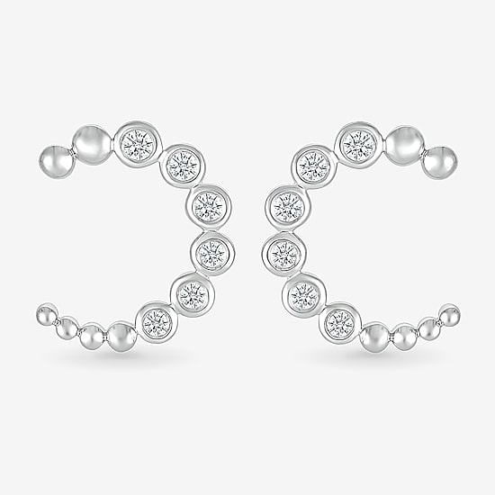 1/6 CT. T.W. Natural White Diamond Sterling Silver 13.1mm Moon Stud Earrings