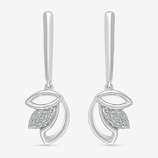 Womens Diamond Accent Natural White Diamond Sterling Silver Drop Earrings