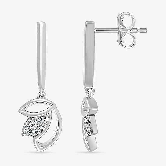 Womens Diamond Accent Natural White Diamond Sterling Silver Drop Earrings