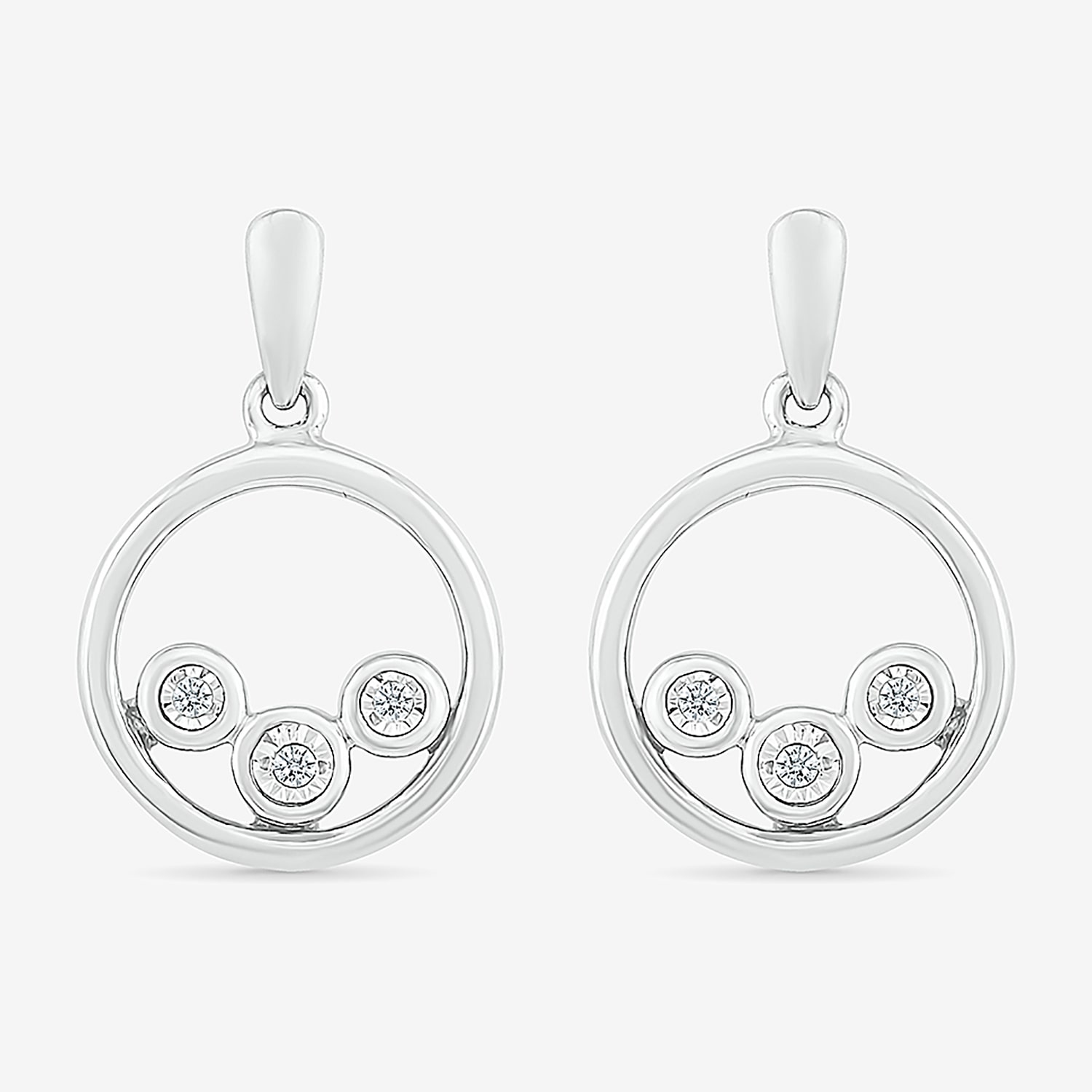 Womens 1/ CT. T.W. Natural White Diamond Sterling Silver Circle Drop Earrings