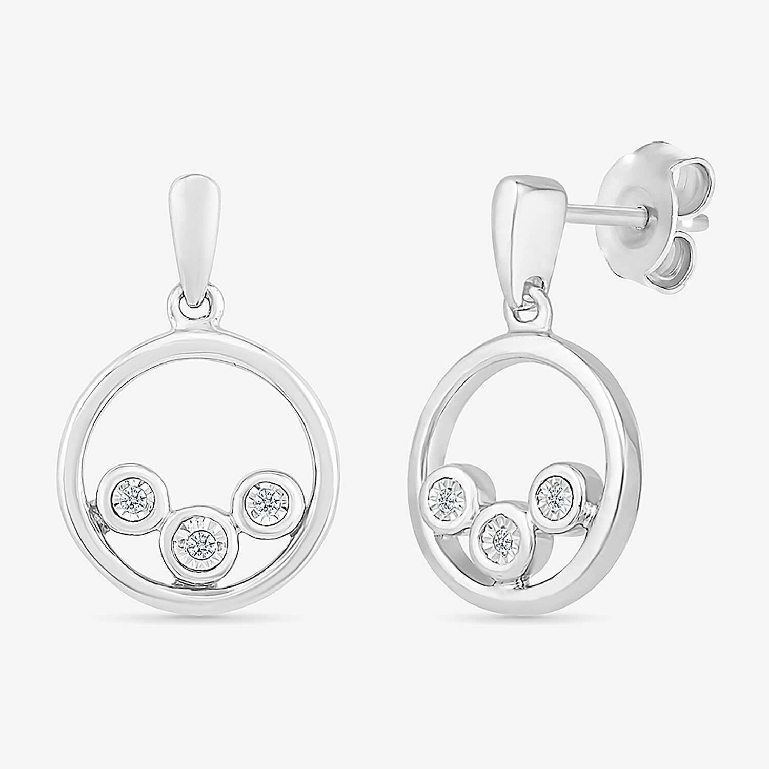 Womens 1/ CT. T.W. Natural White Diamond Sterling Silver Circle Drop Earrings