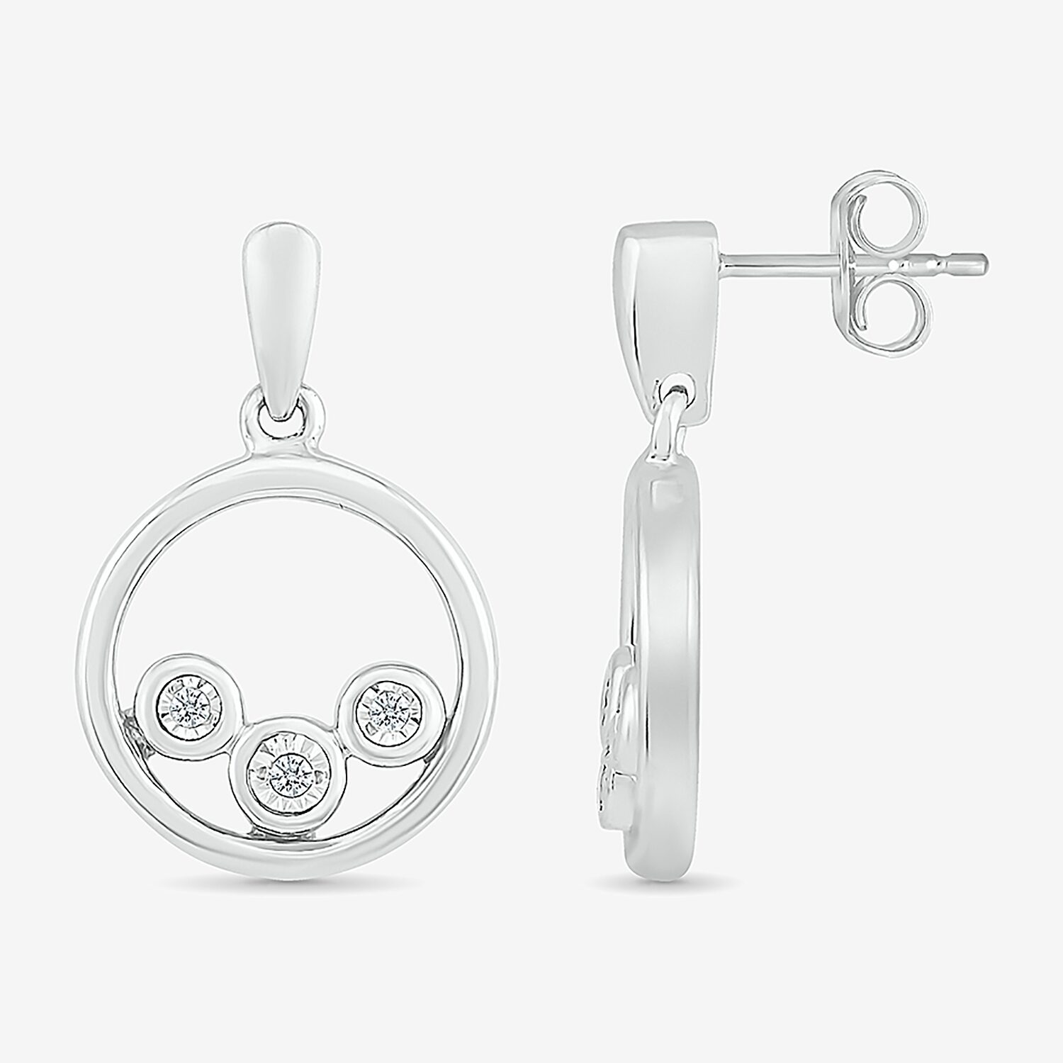 Womens 1/ CT. T.W. Natural White Diamond Sterling Silver Circle Drop Earrings