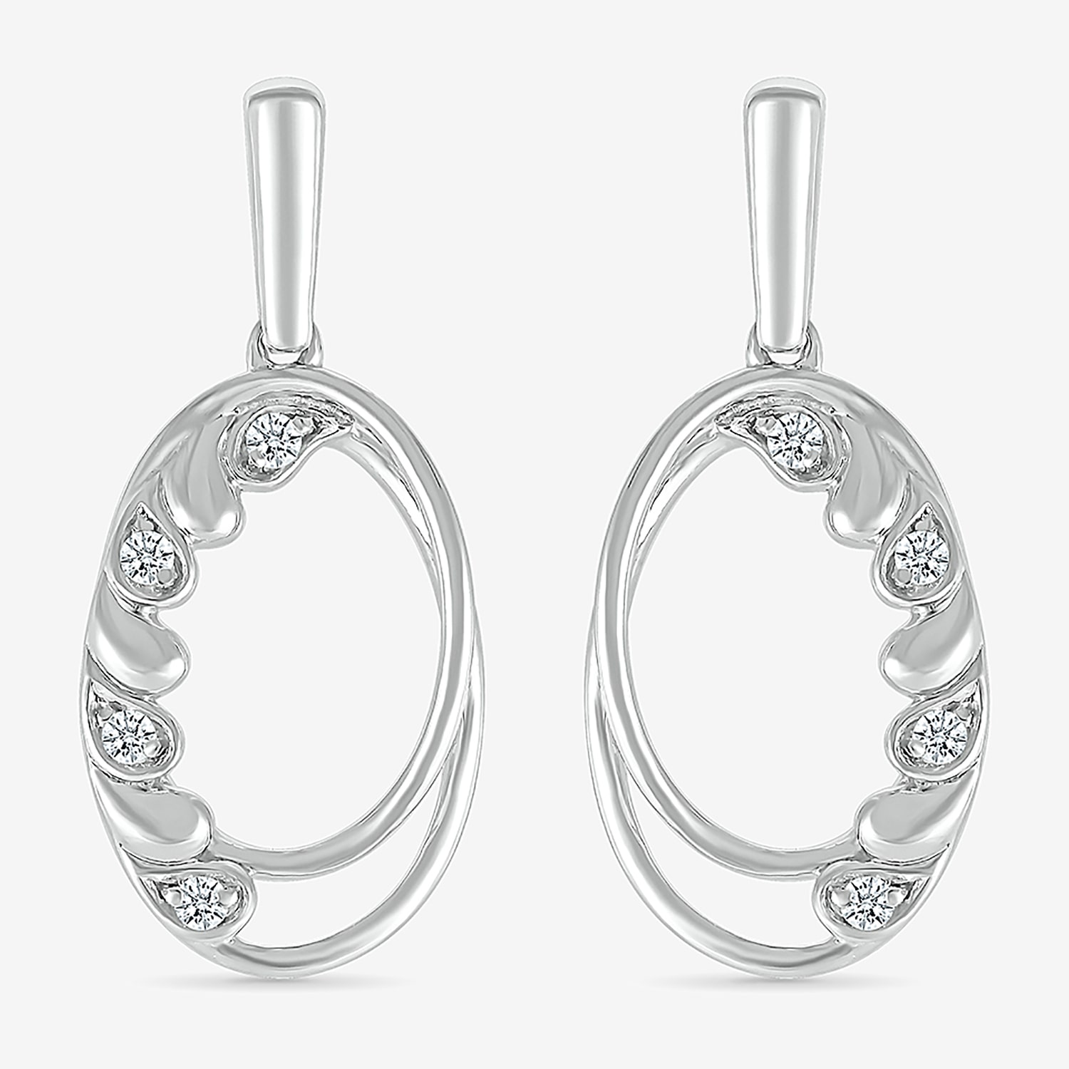 Womens 1/10 CT. T.W. Natural White Diamond Sterling Silver Oval Drop Earrings