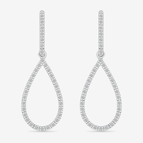 Womens 1/3 CT. T.W. Natural White Diamond Sterling Silver Pear Drop Earrings