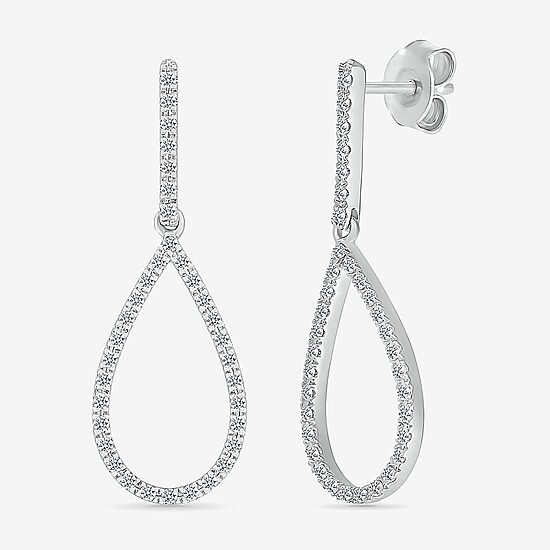 Womens 1/3 CT. T.W. Natural White Diamond Sterling Silver Pear Drop Earrings