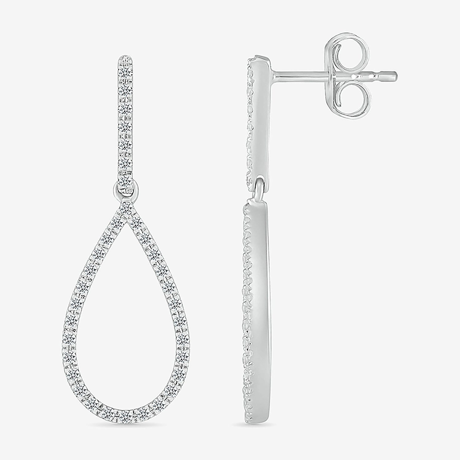 Womens 1/ CT. T.W. Natural Diamond Sterling Silver Pear Drop Earrings