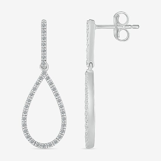 Womens 1/3 CT. T.W. Natural White Diamond Sterling Silver Pear Drop Earrings