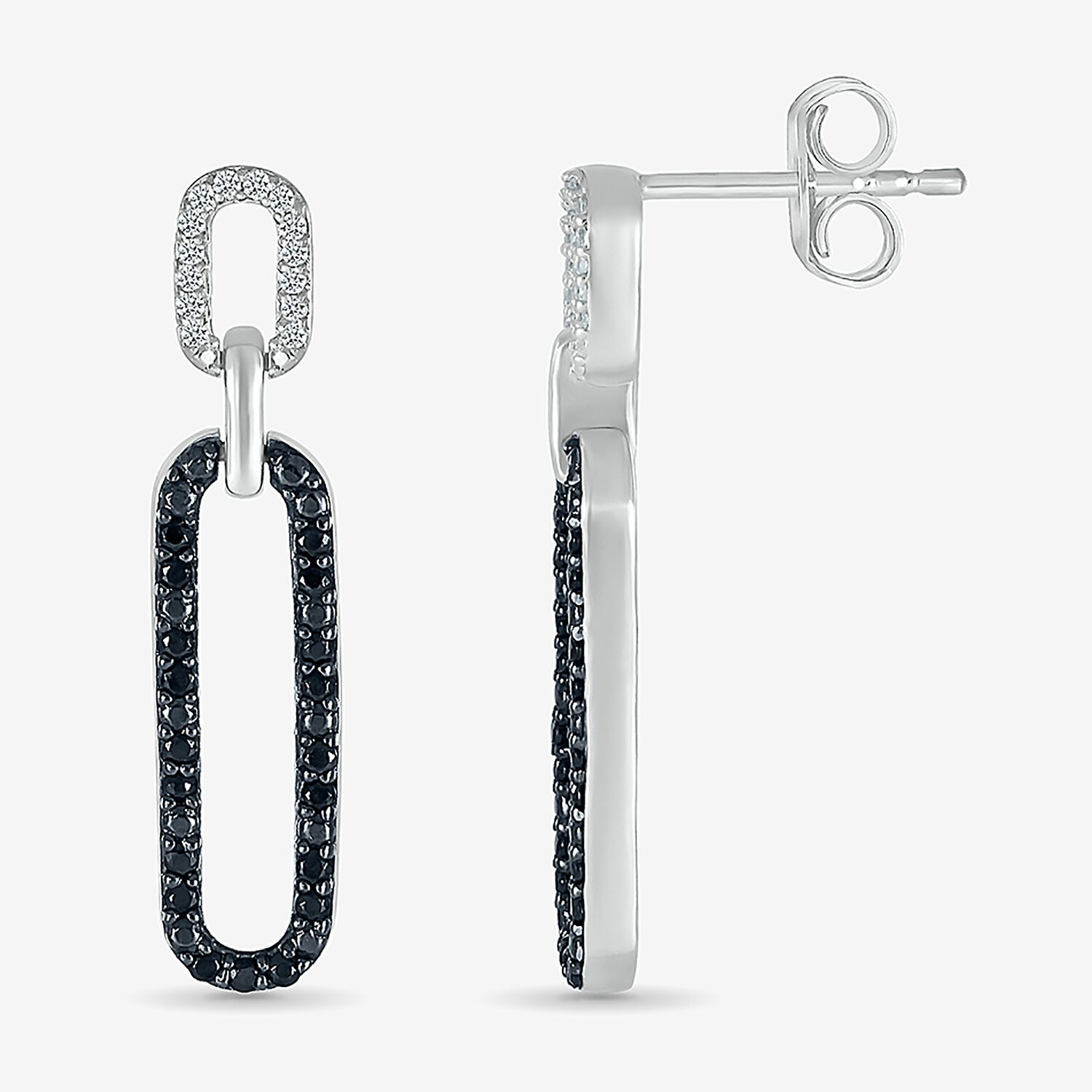 Womens 1/ CT. T.W. Natural Black Diamond Sterling Silver Paperclip Drop Earrings