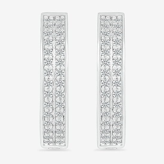 Womens 1/3 CT. T.W. Natural White Diamond Sterling Silver 18mm Hoop Earrings