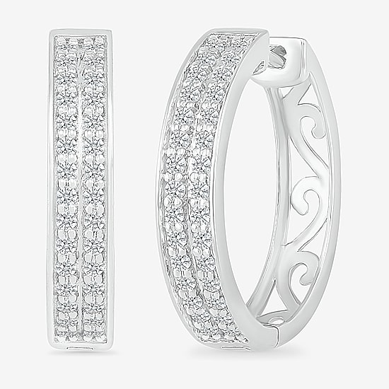 Womens 1/3 CT. T.W. Natural White Diamond Sterling Silver 18mm Hoop Earrings