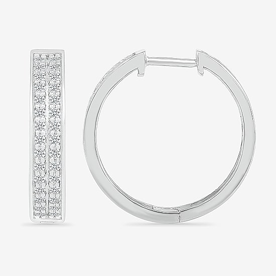 Womens 1/3 CT. T.W. Natural White Diamond Sterling Silver 18mm Hoop Earrings