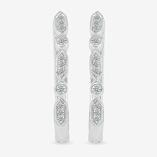 Womens 1/8 CT. T.W. Natural White Diamond Sterling Silver 21mm Hoop Earrings