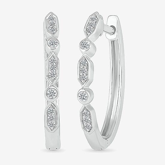 Womens 1/8 CT. T.W. Natural White Diamond Sterling Silver 21mm Hoop Earrings
