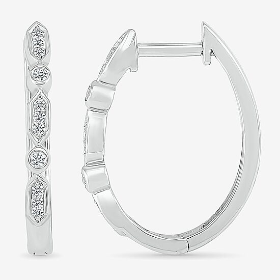 Womens 1/8 CT. T.W. Natural White Diamond Sterling Silver 21mm Hoop Earrings