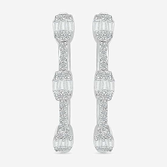 Womens 1/2 CT. T.W. Natural White Diamond Sterling Silver 23.7mm Hoop Earrings