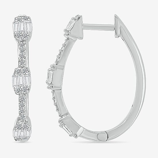 Womens 1/2 CT. T.W. Natural White Diamond Sterling Silver 23.7mm Hoop Earrings
