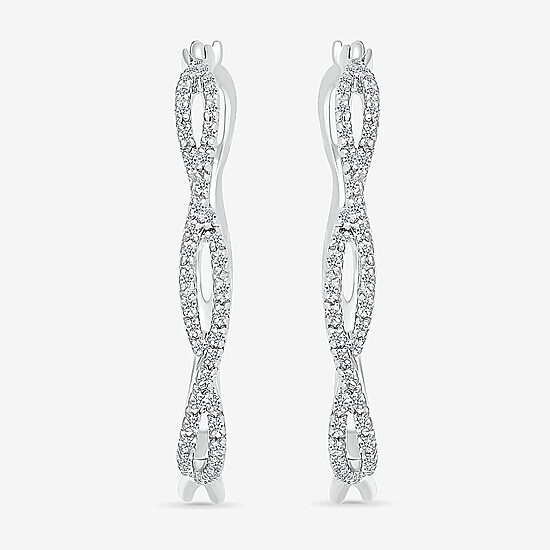 Womens 1/4 CT. T.W. Natural White Diamond Sterling Silver 29mm Hoop Earrings