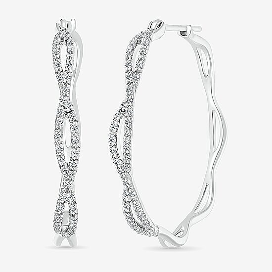 Womens 1/4 CT. T.W. Natural White Diamond Sterling Silver 29mm Hoop Earrings