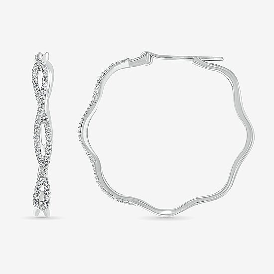 Womens 1/4 CT. T.W. Natural White Diamond Sterling Silver 29mm Hoop Earrings