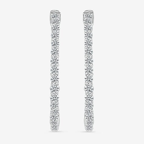 Womens 1 1/2 CT. T.W. Natural White Diamond Sterling Silver 26.5mm Hoop Earrings