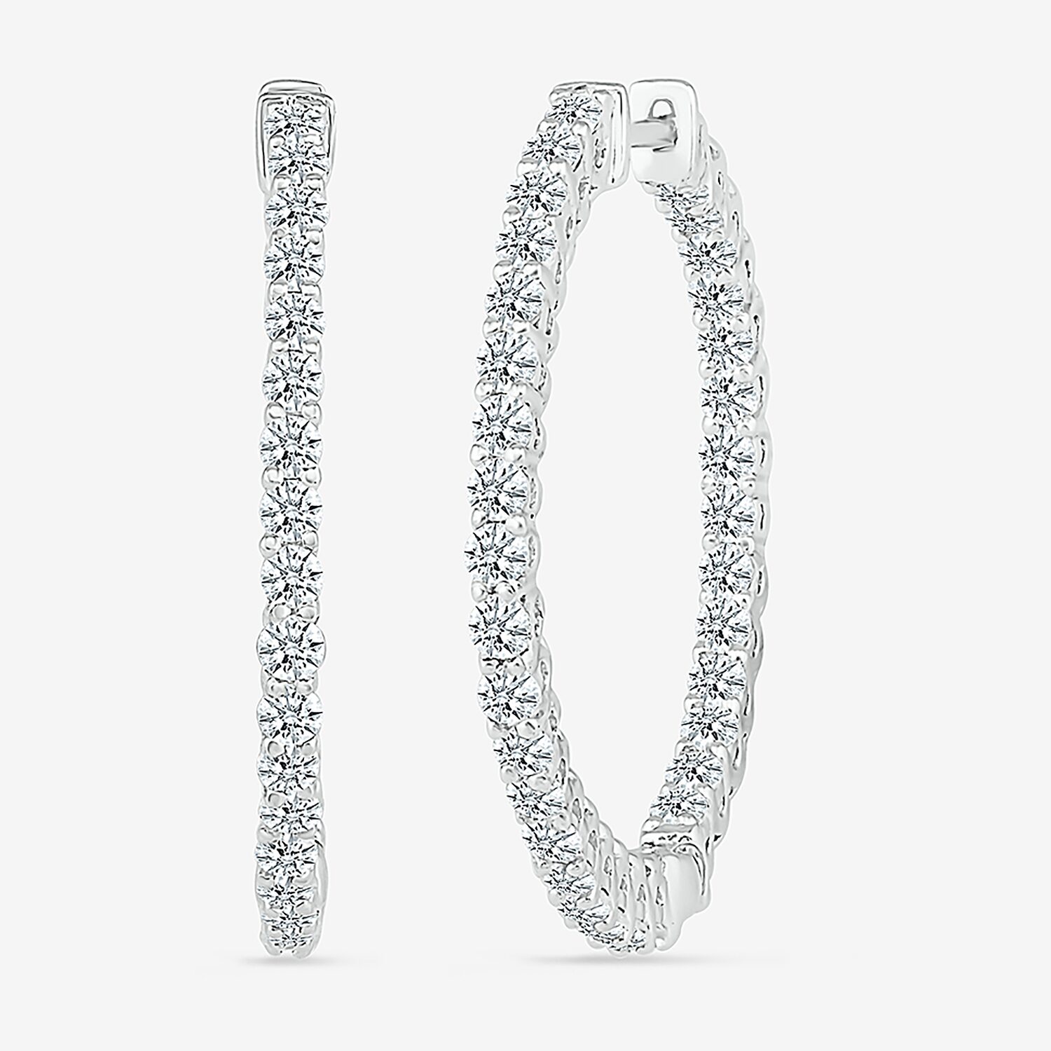 Womens 1 1/2 CT. T.W. Natural White Diamond Sterling Silver 26.5mm Hoop Earrings