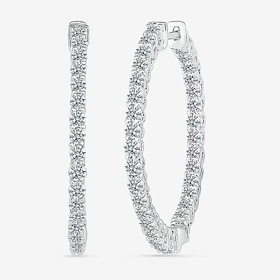 Womens 1 1/2 CT. T.W. Natural White Diamond Sterling Silver 26.5mm Hoop Earrings