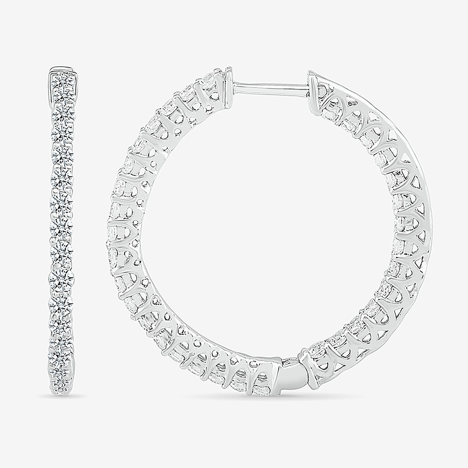 Womens 1 1/2 CT. T.W. Natural White Diamond Sterling Silver 26.5mm Hoop Earrings