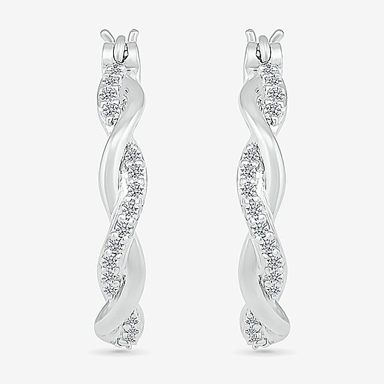 Womens 1/4 CT. T.W. Natural White Diamond Sterling Silver 24mm Hoop Earrings