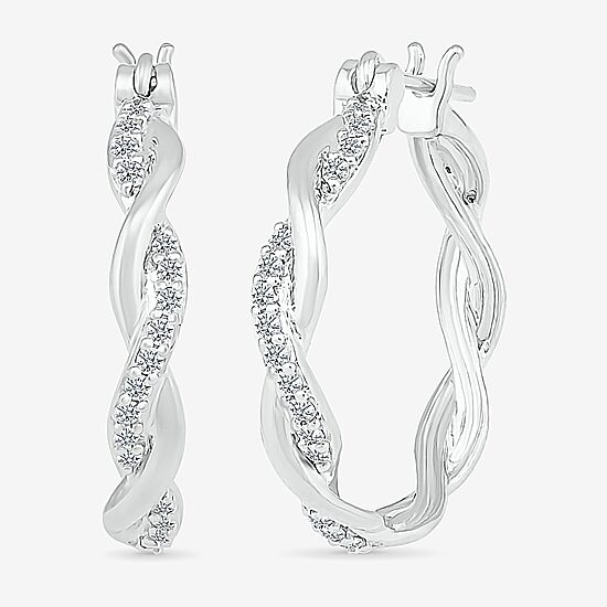 Womens 1/4 CT. T.W. Natural White Diamond Sterling Silver 24mm Hoop Earrings