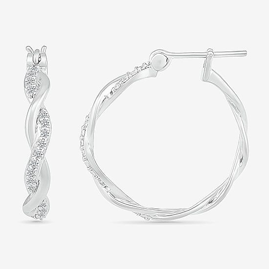 Womens 1/4 CT. T.W. Natural White Diamond Sterling Silver 24mm Hoop Earrings