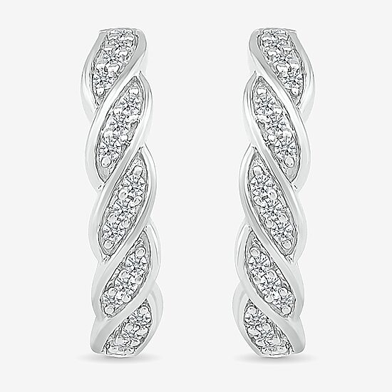 Womens 1/3 CT. T.W. Natural White Diamond Sterling Silver 21mm Hoop Earrings